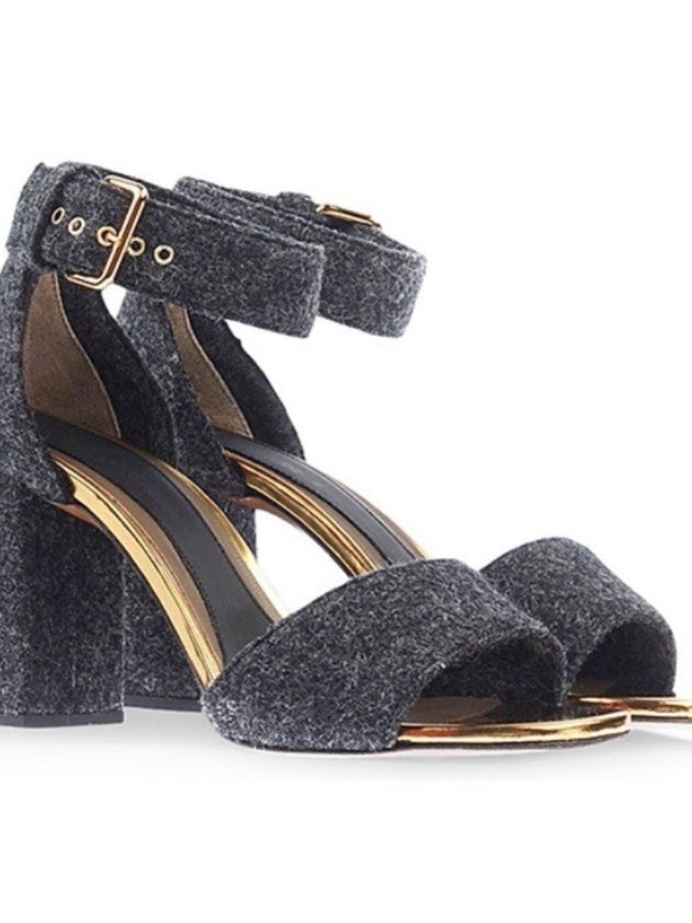 Marni Charcoal Wool Block Heel Sandals with Gold Accents size 7